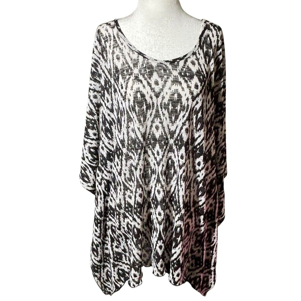 Elan Beach Womens M Black White Relaxed Kaftan Tunic Coverup Beach Pool Vacation